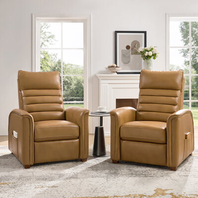 Hokku Designs Myhaylo Mid-Century Modern Genuine Leather Power Zero Gravity Recliner with Adjustable Footrest and Headrest(Set of 2)