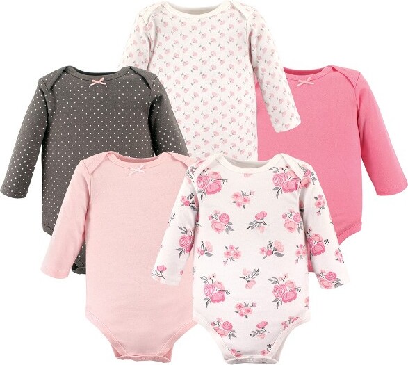Hudson Baby Infant Girl Cotton Bodysuits, Thankful Floral, Newborn