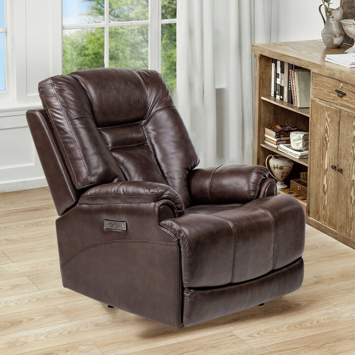 LY & S Home Collection Genuine Leather Recliner with USB Charge Port