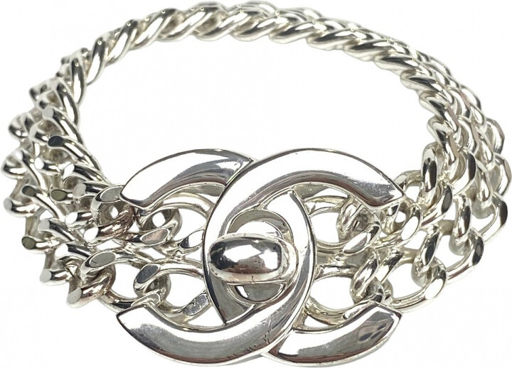 Chanel Small Vintage Silver CC Logo Chain Bracelet