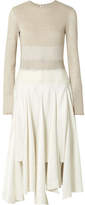 Thumbnail for your product : Loewe Striped Linen-jersey, Wool-felt And Satin Midi Dress - Beige