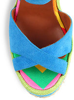 Thumbnail for your product : Valentino 1973 Striped Suede & Canvas Espadrille Wedge Sandals