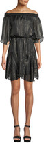 Thumbnail for your product : Halston Smocked Off-the-Shoulder Metallic Chiffon Dress
