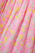 Thumbnail for your product : LoveShackFancy Capri Tiered Shirred Floral-print Cotton-voile Midi Dress - Pink