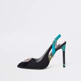 Thumbnail for your product : River Island Womens Black jewel embellished slingback court shoes