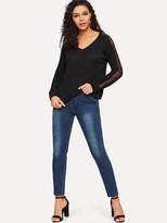 Thumbnail for your product : Shein Contrast Lace V-neck Sweater