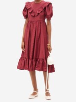 Thumbnail for your product : Batsheva May Ruffled Moiré Midi Dress - Burgundy