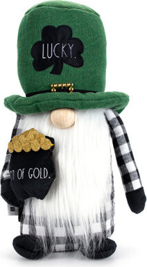 Design Styles Rae Dunn Lucky St. Patrick''s Day Plush Gnome with Beard Holding a Pot of Gold