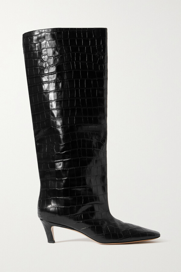 Totême Croc-effect Leather Knee Boots - Black - ShopStyle