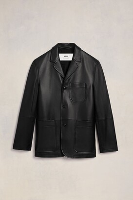 AMI Paris Leather Three Buttons Jackets Black Unisex