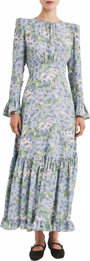 By Ti Mo Viscose Flounce Dress In Blue Meadow