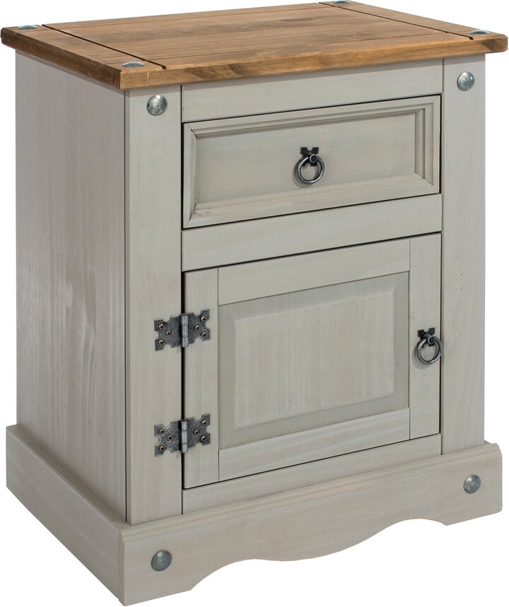 Core Corona 1 Drawer & 1 Door Bedside Table, Grey & Pine Grey