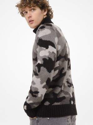 Michael Kors Camouflage Alpaca and Merino Wool Blend Turtleneck Sweater