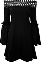 Thumbnail for your product : Oops Womens Lace Trim Off Shoulder Bardot Bell Frill Sleeve Swing Mini Dress Black