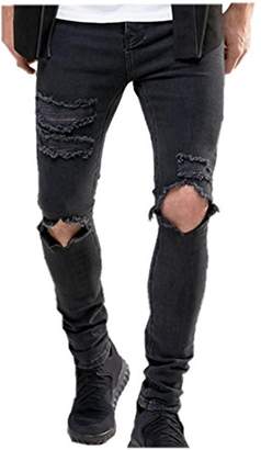 Men's Stretch Skinny Ripped Jeans With Knees Rips Distressing In Black Wash