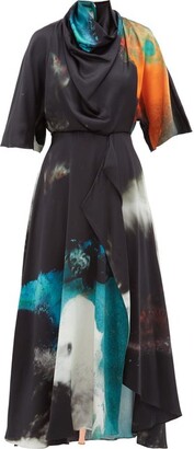 Roksanda Senja Draped Printed Silk-satin Maxi Dress