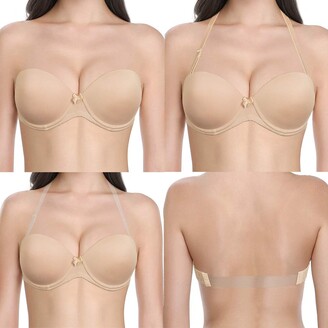  Strapless Convertible Clear Straps Bra Underwire Invisible  Backless Multiway Wedding Bras For Women Nude 32B