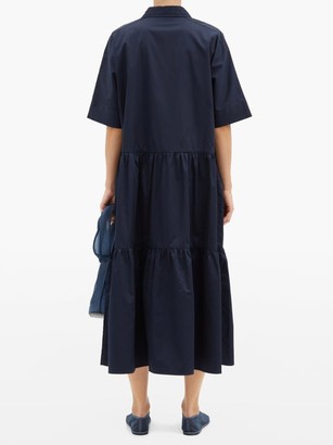 Co Tiered Cotton-sateen Midi Shirt Dress - Navy