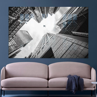 Hokku Designs Stunning Wall Decor Featuring Skyscraper Imagery and Plane in the Sky Ideal for Halloween or Everyday Room Decoration