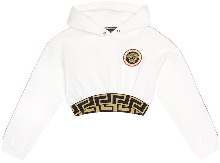 Versace Kids Embroidered cropped cotton hoodie Versace Kids Embroidered cropped cotton hoodie