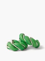 Thumbnail for your product : Bottega Veneta Twisted Sterling-silver & Leather Hoop Earrings - Green