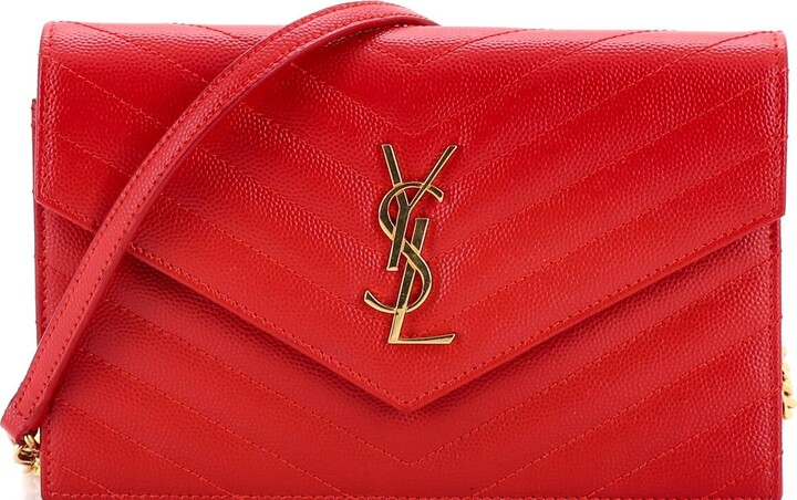 Saint Laurent Classic Monogram Wallet on Chain Matelasse Chevron Leather Small