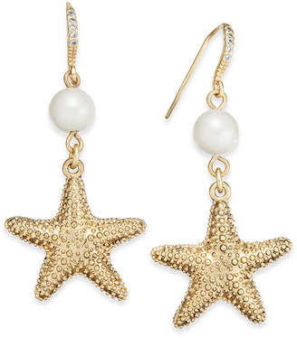 Charter Club Gold-Tone Imitation Pearl Starfish Earrings, Created for Macy's