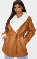 Thumbnail for your product : PrettyLittleThing Black Aviator PU Tie Waist Long Sleeve Jacket