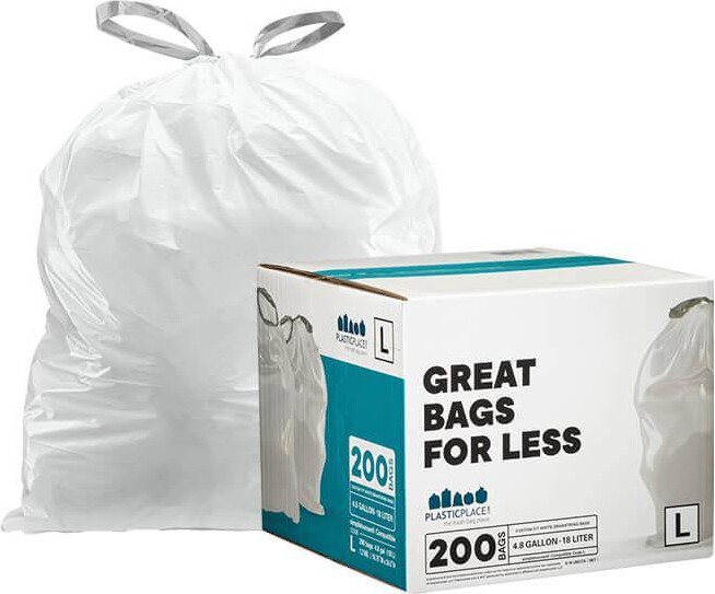 Plasticplace 16.75 in. x 24.5 in. 4.8 Gal. White Trash Bags Compatible with simplehuman Code L (200-Count)
