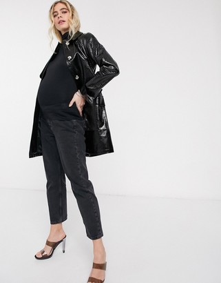 Topshop Maternity editor overbump jeans in worn black - ShopStyle