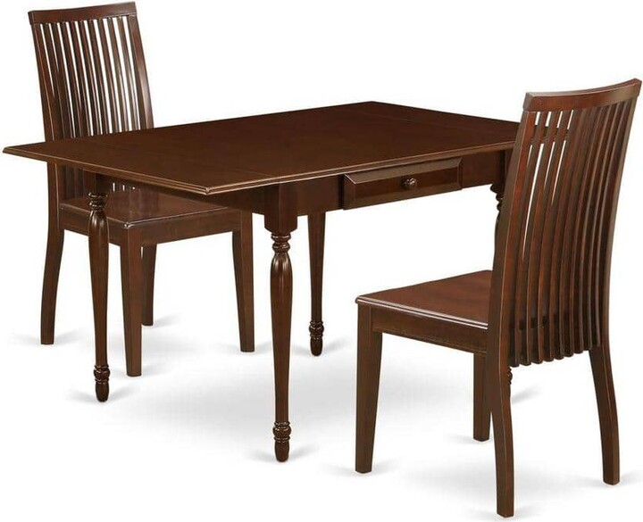 3-Piece Mahogany Finish Solid Wood Top With Dropleaf Dining Table Set