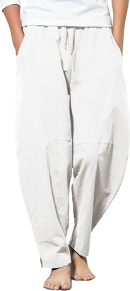 COOFANDY Men's Cotton Linen Harem Pants Casual Loose Hippie Yoga Beach Pants