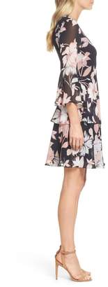 Vince Camuto Floral Print Tiered Chiffon Dress