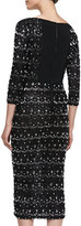 Thumbnail for your product : Alice + Olivia Stein Scalloped Beaded 3/4-Sleeve Sheath Dress