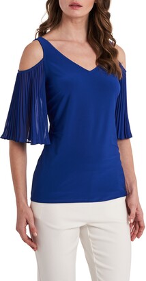 Chaus Cold Shoulder Pleat Sleeve Top