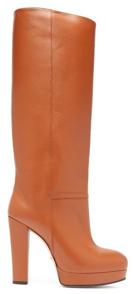 Gucci Round-toe Knee-high Leather Boots - Womens - Tan Gucci Round-toe Knee-high Leather Boots - Womens - Tan