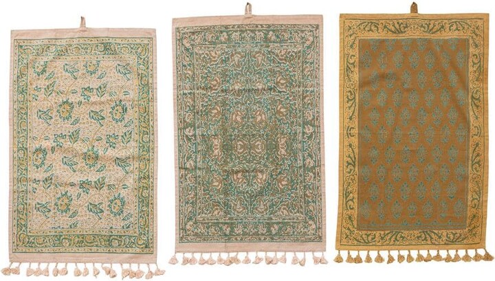 Storied Home Multicolor Printed Pattern Cotton Kitchen Towel with Tassels (Set of 3)