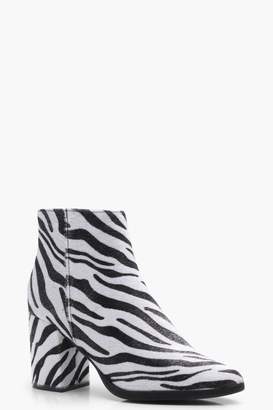 boohoo Zebra Print Pointed Toe Boot