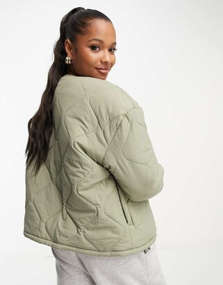 Lola May Petite oversized quilted jacket in sage ShopStyle