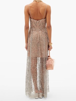 Self-Portrait Sequinned Tulle Maxi Dress - Silver