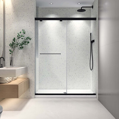 Galibens North American Frameless Double Sliding Shower Door With Adjustable Soft Closing Function Tempered Glass With Nano Easy Cleaning And Stick Explosion-P