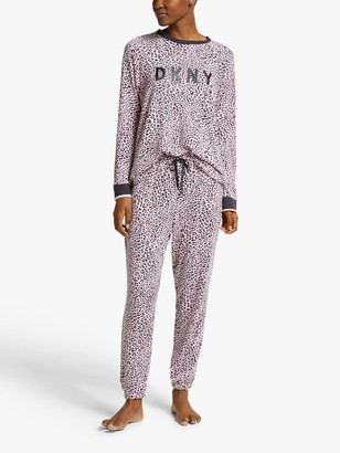 DKNY Name Drop Leopard Jogger Pyjama Set, Pink/Multi