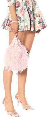ATTICO Feather-trimmed embellished pouch