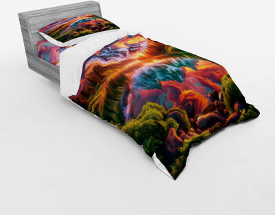 Ambesonne Lake Bedding Set & Burnt Sienna Green Teal