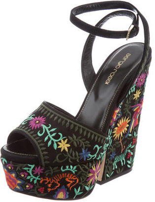 Sergio Rossi Floral Wedge Sandals w/ Tags