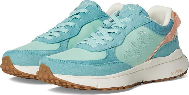 Women's Ryka Jog On Sneakers 7.5 Green Faux Leather Athletic Walking Shoes TF7118