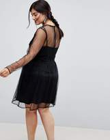 Thumbnail for your product : ASOS Curve Long Sleeve Embroidered Dobby Mesh Skater Dress