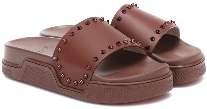 Christian Louboutin Pool Stud leather slides - ShopStyle Sandals