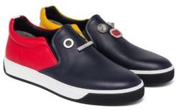 Fendi Faces Leather Slip-On Sneakers