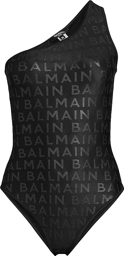 Balmain Women's Allover Print One-Shoulder One-Piece Swimsuit - Black - Size 2